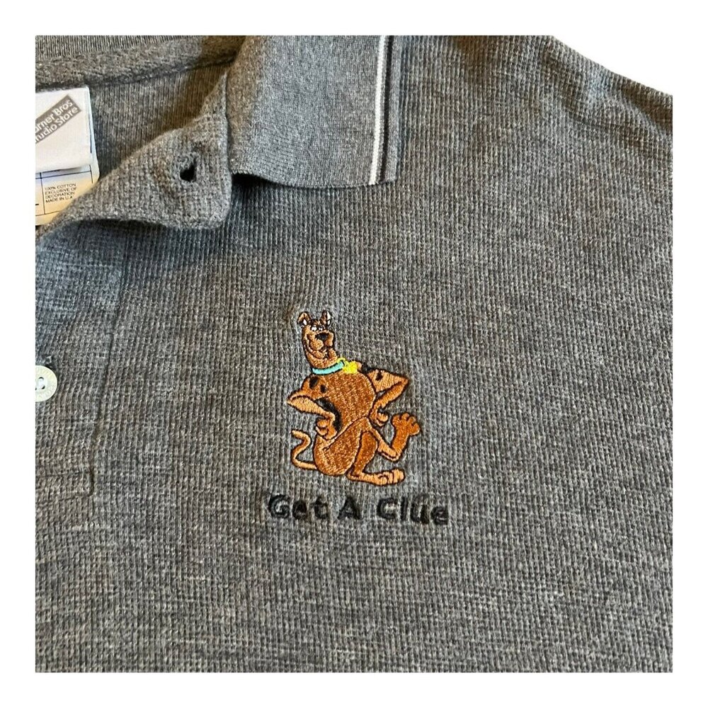 Warner Bros Studio Scooby-Doo "Get A Clue" Gray Polo Shirt XL Embroidered 100% C